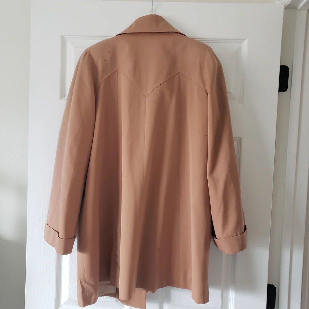 1940s 1950s Vintage Wool Camel Tan Longsleeve Car Swing Coat Lucite Button #28 - Picture 5 of 16